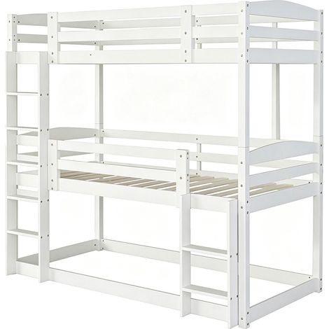 Litera de madera con escalera &lt&gt - 90 x 190 cm - Blanco (1/5)