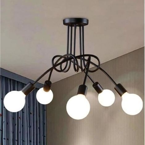 5-flammiger Kronleuchter aus Schmiedeeisen – Fusion – Industrielle schwarze Eisen-Deckenleuchte – Durchmesser 70 cm – Höhe 40 cm (1/3)