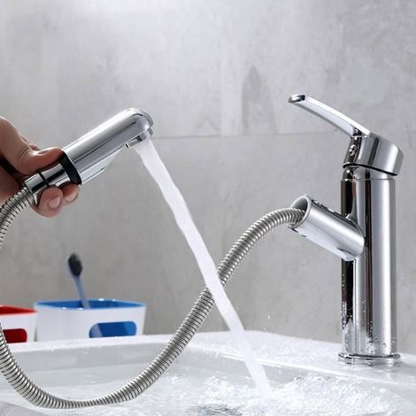 Robinet Lavabo Salle de Bain Avec Douchette Extractible 2 Jets d’Eau Mitigeur Evier Cuisine en Laiton Durable Robinetterie