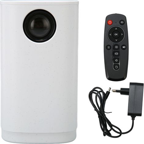 Mini-projecteur 1080P, projection 16 à 100 pouces, télécommande, double haut-parleur, projecteur portable pour famille et extérieur, 100-240V, blanc, prise UE (1/5)