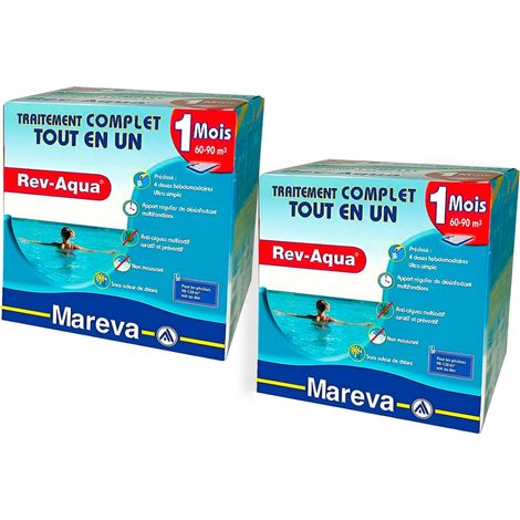 Pack 2 mois traitement Mareva REV-AQUA 4 en 1 piscine 60 à 90m³