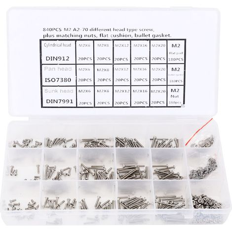 Vis Autotaraudeuse - Écrou - Rondelle En Acier Inoxydable M2 - Kit De Fixation Cylindrique À Tête Plate 840 Pièces (1/5)