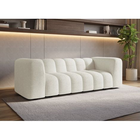 Deco In Paris – Canapé droit 3 places en tissu bouclette écru – Assise profonde et accoudoirs épais – Style scandinave pour salon contemporain