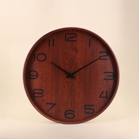 Horloge ronde vitrée en bois foncé 55cm (1/5)