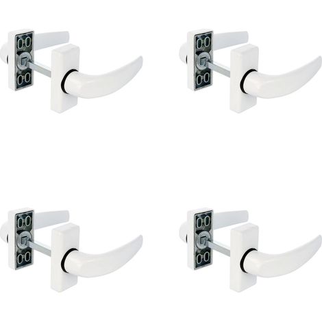 Lot de 4 ensembles de poignées avec rosace pour portes – Modèle DELTA – 121 x 72 mm – Carré de 8 mm – Design élégant et épuré – Poignée avec prise en main ergonomique – Aluminium blanc (1/5)