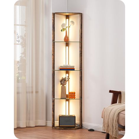Lampe sur Pied Salon avec Étagère En Verre, LED Dimmable, Vintage 3 Températures de Couleur, Barres LED Rotatives à 360°, Interrupteur au Pied, Éclairage d’Angle 20 W avec Étagères (1/5)