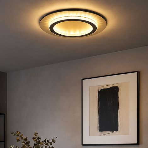 LED Deckenleuchte gold schwarz Deckenlampe Kristalle Wohnzimmerleuchte CCT Farbwechsel, Metall, 24W 3300Lm warm-kaltweiß, DxH 35x,5,5 cm (1/5)