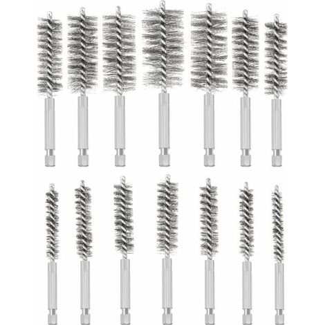 Brosse Metallique pour Perceuse, 14 Pièces Brosse de Trou en Acier Inoxydable, Différentes Tailles Brosse de Nettoyage en Acier Inoxydable pour éliminer Vieille Peinture et Rouille (1/4)