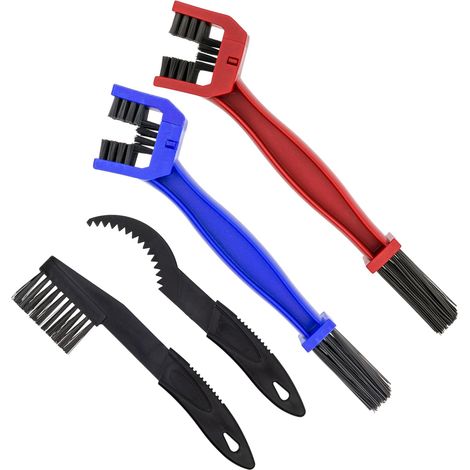 Brosses de Nettoyage pour Vélos et Motos, Lot de 4, Brosse à Chaîne pour Vélos et Motos pour enlever la saleté, Brosse en Nylon, Entretien des Motos, Kit de brosses de Nettoyage, Nettoyeur de Chaîne (1/5)