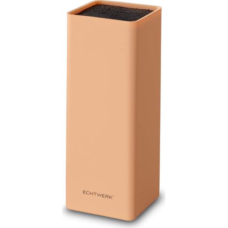 Bloc à couteaux universel Square, porte-couteaux, organiseur pour couteaux de cuisine, support pratique, rangement peu encombrant pour couteaux avec insert à poils, rose saumon, 30 cm (1/5)