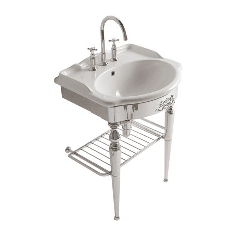 Struttura Paestum a terra in ottone con lavabo cm. 71x58 bianco