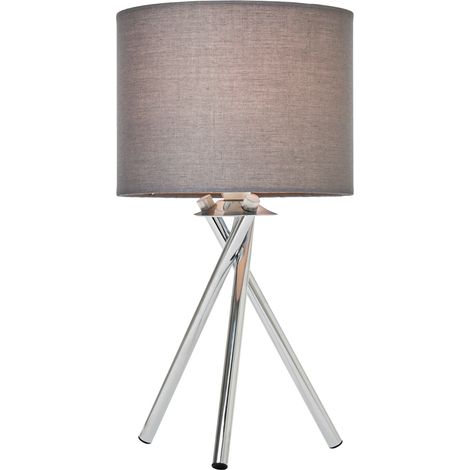 Litecraft Orla Tripod Bedside Table Lamp With Drum Shade - Polished Chrome, Grey (1/5)