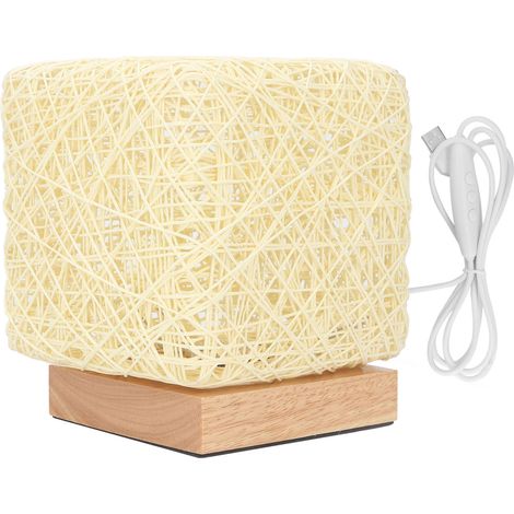Ortviai Lampe de table en rotin tressé à LED, alimentée par USB, design vintage bohème pour chevet, bureau ou salon (1/5)
