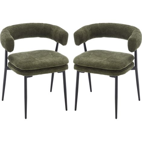 Juego de 2 Sillas de Comedor en Chenilla Sillas Acolchadas Gruesas con Respaldo Hueco Sillas Laterales de Ocio para Cocina Salón, Verde, Wahson (1/5)