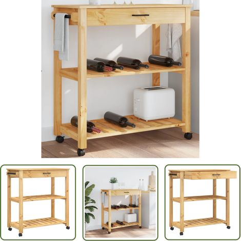 The Living Store Chariot de cuisine MONZA 84x40x90 cm bois massif de pin - Chariot De Cuisine - Chariot À Légumes - Meuble De Rangement - Mobilier De Cuisine - Buffet (1/5)