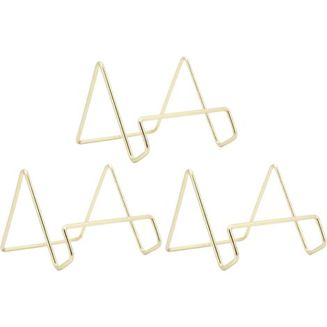 Beyamis Lot de 3 présentoirs à assiettes en fil de fer doré, design géométrique simple et élégant, résistant à la rouille, type chevalet. (1/5)