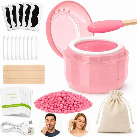 Kit Épilation Visage avec Mini Chauffe Cire et Pochette pour Voyage 100g Cire, 20 Applicateurs, 10 Chiffons de Nettoyage, 10 Protections de Barbe, Kit Epilation Cire pour Femme (1/5)