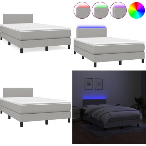 Sommier à lattes de lit matelas LED gris clair 120x190 cm tissu - Sommier Tapissier - Lit Avec Led - Matelas À Ressorts Ensachés - Tête De Lit Ajustable - Éclairage LED - Home & Living (1/5)