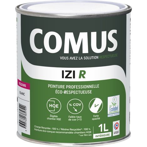 IZI R VELOURS 1L - Peinture en phase aqueuse finitions B éco-respectueuse à base de 50% de matières recyclées - COMUS (1/3)