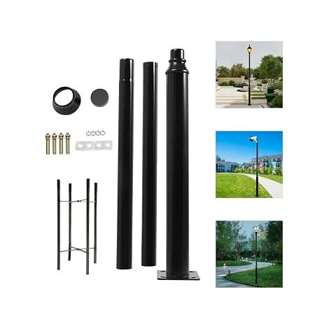 Poteau de lampadaire solaire avec piquet et cadre de fondation, résistant aux intempéries, éclairage extérieur, mât de lampadaire divisé pour terrasse, rue (3 m) (1/5)