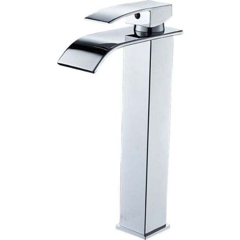 Robinet de salle de bain à bec haut cascade en laiton mitigeur de lavabo robinet de lavabo chromé design moderne (1/4)