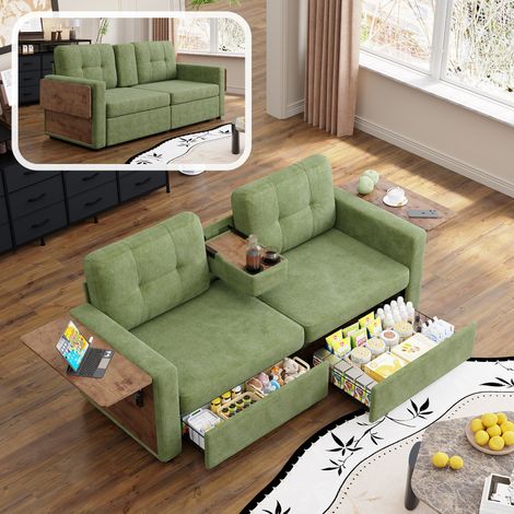 Divano 2 posti 178x71x57,5 cm in ciniglia verde con contenitore - CHICFURN (1/5)