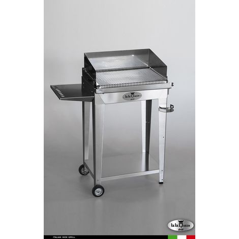 Grill 6.4 Inox Piastra ondulata - Con portapiatti - Con paraschizzi - Con kit mensola e ruote - Satinato - barbecue, griglia, giardino, carne, a gas, acciaio made in Italy