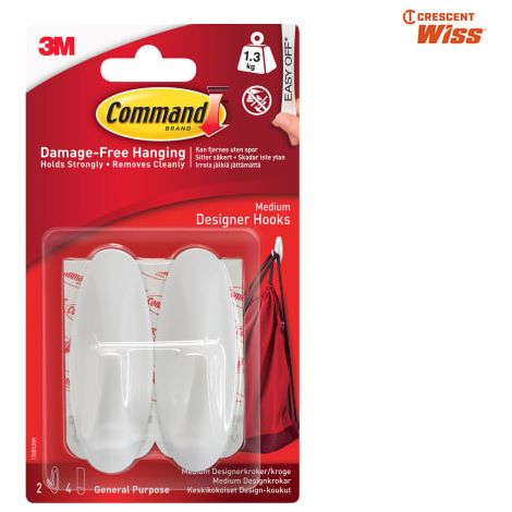 Medium White Designer Hooks (Pack 2) - COM17081