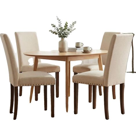 Sillas de comedor, tapizadas en tela, diseño moderno y elegante, color beige, 4 plazas. (1/2)