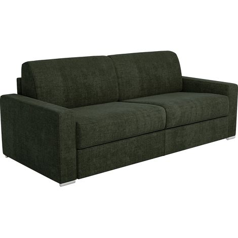 Divano letto 3 posti express in tessuto verde - Rete doghe larghe 140 cm - Materasso 14 cm CALITO (1/5)