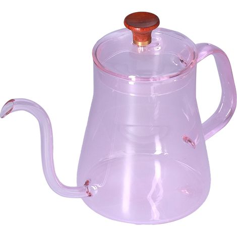 Glaskaffeekanne mit Handfilter, Schwanenhals-Teekanne mit feinem Ausguss, 350-ml-Wasserkocher, rosafarben (1/5)