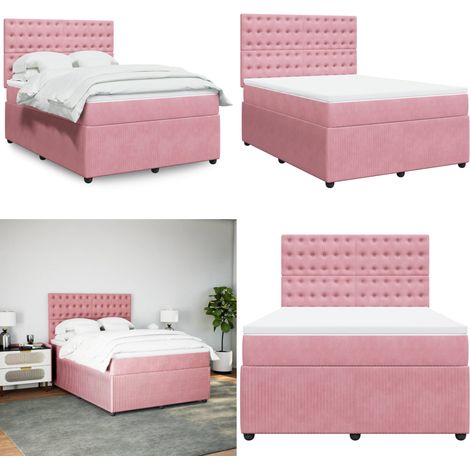 vidaXL Sommier à lattes de lit avec matelas Rose 140x190 cm Velours (1/5)