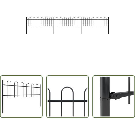 Clôture décorative - Clôture de jardin avec arceau en acier 537 x 60 cm Noir (1/5)