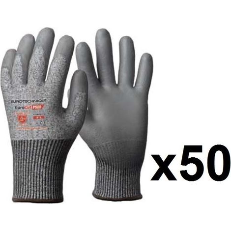 50 paires de gants anticoupures HPPE enduction polyuréthane P500 Eurotechnique - Taille: 9