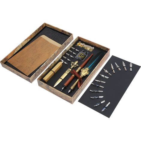 Feather Pen Set Calligraphy Writing Drawing Quill Dip Kit Vintage Art Craft CollectionSP248011R Lake Blue (1/5)