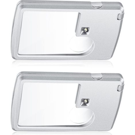 Loupe de Poche avec Lumière 2 Pièces de Loupe 3 X et 6 X Loupes de Cartes de Crédit avec Lumière Petites Mini Loupes pour Lecture, Bijoux, Expérimentation, Enquête, Menu, Voyages (1/5)