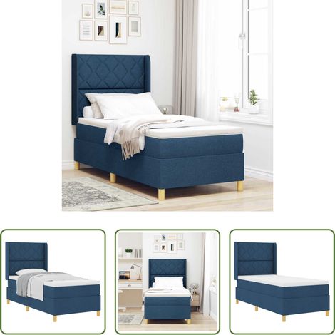 Matelas - Lit à ressorts avec matelas Bleu 100 x 200 cm tissu (1/5)