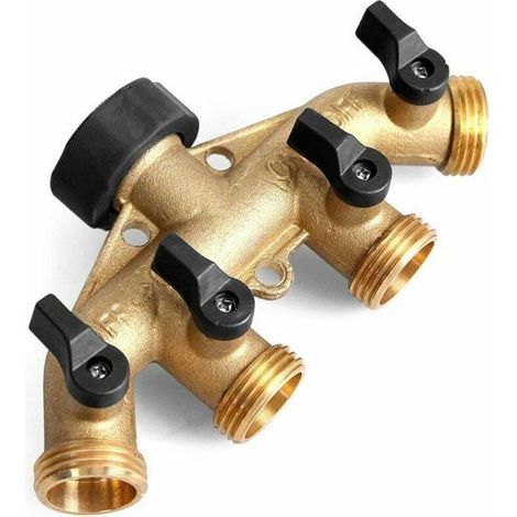 Brass Garden Hose Connector 4-Outlet Distributor Adjustable and Lockable Water Flow - 4-Way Hose Splitter, MUMU (1/4)