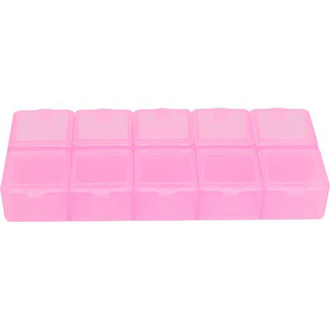 Boîte de rangement bijoux 10 compartiments transparente rose - Organisateur portable multifonction pour perles et accessoires (1/5)