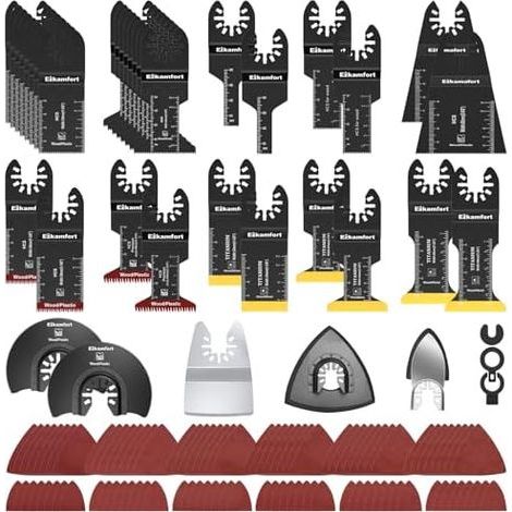 136 pièces Kit D'accessoires Oscillant Multitool, Lames De Scie Oscillantes Universelles avec Sac Rangement Compatible DeWalt Dremel et plus, pour Couper Poncer Jointoyer - PCS (1/5)