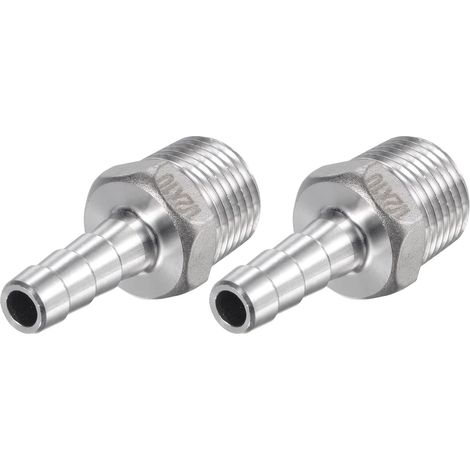 Raccord Cannelé Tuyau Barbillon 10mm OD x 1/2PT Mâle Filetage 304 Inox Acier Droit Tuyau Connecteur pour Eau Air Carburant Paquet 2 (1/5)