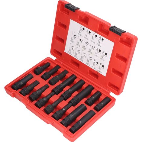 Jeu de 16 écrous de roue antivol avec clé maîtresse SAE et métrique, kit de démontage pour réparation pneu, outillage universel pour véhicules. (1/5)