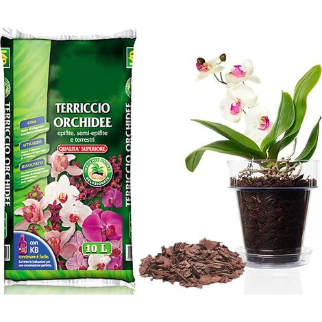 KIT: Terriccio per orchidee ad alta capacità drenante da 10 litri - Con vaso trasparente 14 cm e sottovaso (1/5)