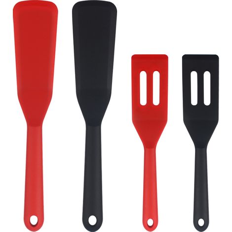 Cucharas de silicona resistentes al calor con mango largo (2,7 cm) - Cuchara antiadherente misteriosa, cuchara para huevos y raspador de masa - Aptas para pescado, tortitas, huevos, pizzas y filetes -
