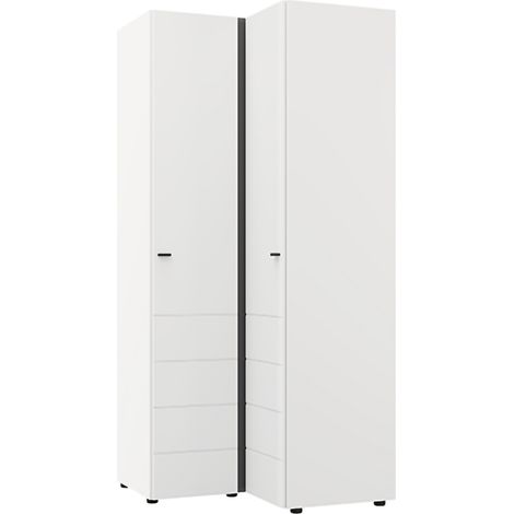 Armario 2 Puertas, Ropero Dormitorio 4 Estantes, Colgador, Apertura Abatible, 95x208h cm Blanco Mate