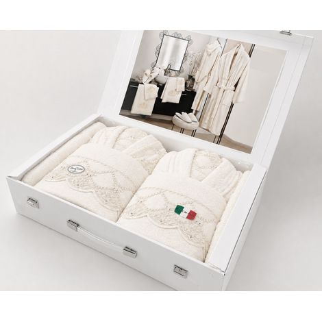 Completo Bagno Sposi 13 Pezzi Puro Cotone con Bauletto Made in Italy (1/5)