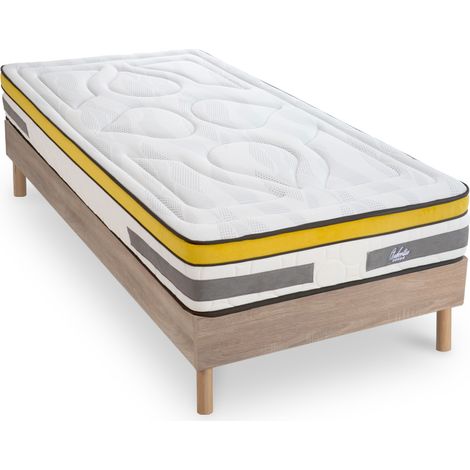Ensemble Matelas Aubertin Ressorts ensachés Accueil mémoire + sommier kit bois - 90 x200 cm (1/5)