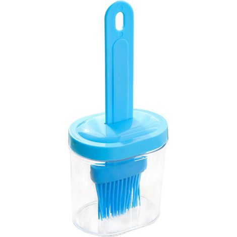 Bouteille d'huile en silicone avec couvercle à brosse intégré, résistante aux hautes températures, de qualité alimentaire, brosse à assaisonnement pour barbecue, outils de cuisine, 1 pièce (bleu)