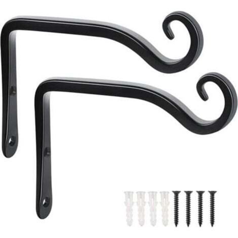 [NIEMALS VERWENDET] Set mit 2 schwarzen Wandhaken aus Schmiedeeisen für den Garten, inklusive Schrauben für Pflanzen, Vogelfutterhäuser und Laternen