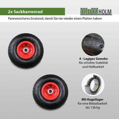 2x Sackkarrenrad 260 x 85 mm 3.00-4 Bollerwagenrad, Luftrad, Ersatzrad, 4PR (1/5)